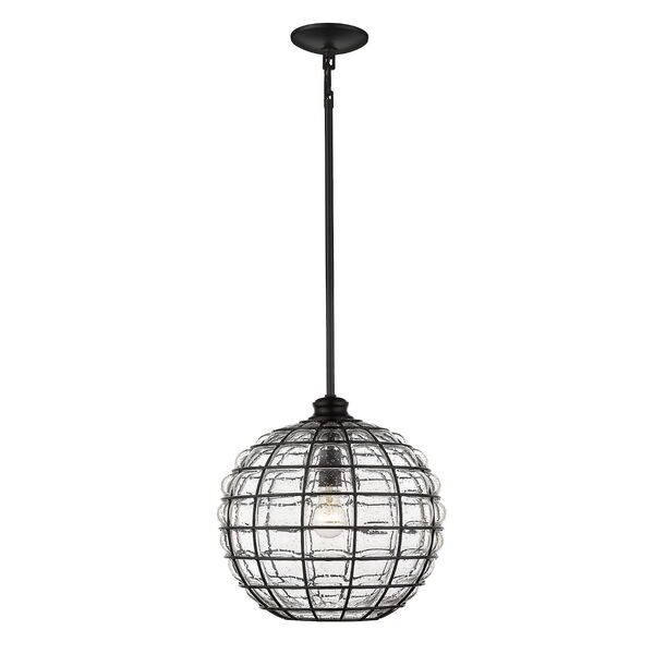 Powell Matte Black and Seeded Glass 14-Inch One-Light Pendant, image 2
